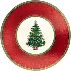 Amscan Classic Christmas Tree Multicolor Metallic Paper Plates - 7" (8 Ct) | Festive Party Supplies for Holiday Celebrations