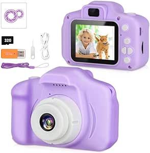 Kids Camera for Boys, Kids Selfie Camera for 3 4 5 6 7 8 9 Year Old Boys Girls, Children Digital Video Camcorder Camera, Christmas Birthday Gifts for Kid Toddler Toys with 32GB SD Card-Purple