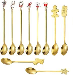10 Pieces Christmas Spoon Christmas Stirring Spoons Stainless Steel Coffee Spoons Xmas Spoons Teaspoons Dessert Spoons Christmas Tableware Spoons for Christmas Party Table Decorations