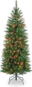 National Tree Company Artificial Pre-Lit Slim Christmas Tree, Green, Kingswood Fir, Multicolor Lights, Includes Stand, 4.5 Feet