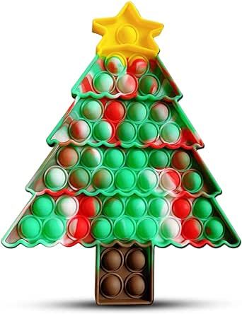 Christmas Pop-It Fidget Toy Tree Poppit Stocking Stuffers Xmas Present Kids Adults Children Popper Fun Push Game Stress Relief Santa Elves Ornament Popit Gift Poppet Sensory
