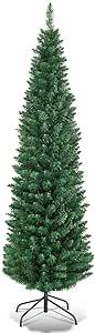 Giantex, Green Artificial Pencil Christmas, Premium Hinged Pine Tree with Solid Metal Legs, Perfect for Home, Shops and Holiday Decoration, (5FT) (Artificial Pencil Christmas Tree)