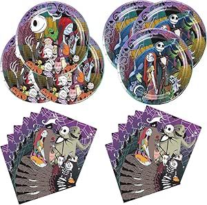40pcs Halloween Party Decorations - Nightmare Before Christmas Party Tableware Set - Nightmare Party Supplies, Serve 20 Guests, Before Christmas Birthday Party Supplies for Kids (Tableware Set