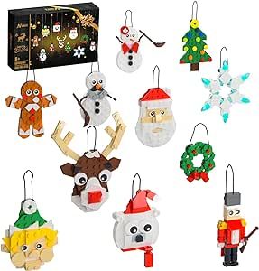 Christmas Ornaments Building Kit, Christmas Tree, Wreath, Santa, Snowman, Gingerbread, Reindeer, Nutcrackers, Snowflake 11-in-1. Stocking Stuffers Decor Toys Gifts for Boys Girls Kids.