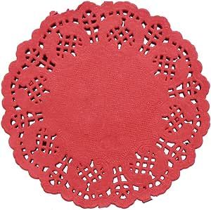 DECORA 3.5inch Round Red Lace Paper Doilies for Wedding Tableware Decoration, 100-Pack
