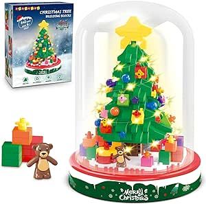 HOGOKIDS Christmas Tree Building Blocks with LED Light - Small Christmas Tree Building Set, Christmas Tree Building Toys, Tabletop Christmas Ornament, Xmas Gifts for Adults Kids (543PCS)