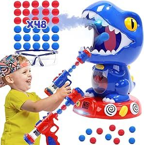EagleStone Movable Dinosaur Shooting Toys for Kids, Auto Scoring and Spaying, Shooting Target Game with 2 Pump Guns, 48 Foam Balls, Sound Effects, Fun Gift for Boys & Girls Parties, Christmas