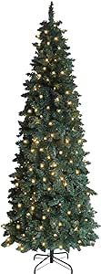 MUPATER 6ft Pencil Christmas Tree, Pre-Lit Artificial Christmas Tree with Metal Stand, Warm White Lights Holiday Decoration for Home, Office, Party(Green)