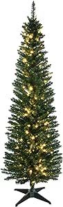 HOMCOM 6' Pre-Lit Slim Noble Fir Artificial Christmas Tree with 200 Warm White LED Lights and Branch 390 Tips - Green