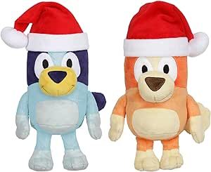 BLUEY 7-8" Plush Soft Toy Bundle Includes Festive and Bingo Christmas Holidays Season Plush with Santa Hats