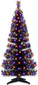 TURNMEON 4 Feet Lighted Artificial Halloween Black Tree with 80 LED Lights Timer 8 Flashing Modes Halloween Scary Decorations for Home Office Party Indoor Outdoor Xmas Christmas Tree, Warm White