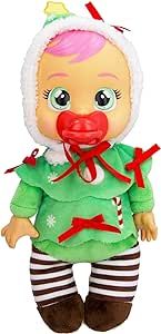Cry Babies Tiny Cuddles Christmas Noelle - 9" Baby Dolls, Cries Real Tears, Red and Green Christmas Tree Themed Pajamas