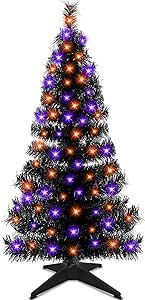 [ Orange & Purple Lights ] 3 Ft Halloween Christmas Tree with Timer DIY 60 LED Battery Powered Full Artificial Black Xmas Tree for Halloween Decorations Home Indoor Outdoor Party