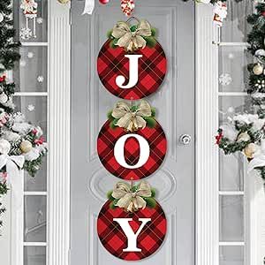 Buffalo Plaid Christmas Wreaths for Front Door - 3pcs Rustic Christmas Decor JOY Signs for Holiday Xmas Garage Door Wall Decorations Indoor Outdoor