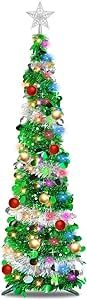 [ Warm White & Multicolor Change Lights ] TURNMEON 5 Ft Tinsel Christmas Tree Timer Ball Ornaments Star Pop up Christmas Tree Battery Operated Sequin Holiday Xmas Decoration Indoor Home Party Supplies