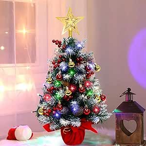 Fayavoo Mini Christmas Tree, 24 Inches Artificial Tabletop Christmas Tree 50 LED Lights, Table Small Xmas Tree with Christmas Ball Ornaments for Table Top Christmas Tree Decorations