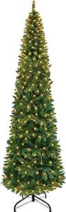 7 Feet Pencil Christmas Tree Decoration with 300 LED Adapter Powered Warm Lights 1000 Branch Tips Metal Stand Hinged Artificial Slim Xmas Tree Indoor Outdoor Home Decor Holiday