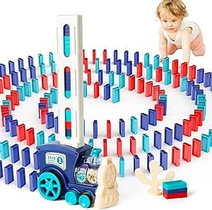 LOREINTA Domino Train Toy Kids Games,180PCS Automatic Dominoes with Unique Styling Trains for Adults and Kids Ages 5 and up for Birthday Christmas