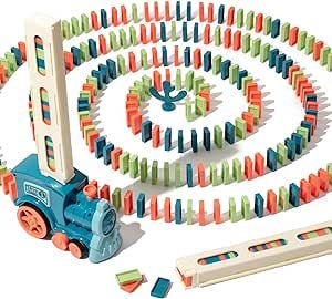 WFOGOC Automatic Domino Train Toys for Kids 200pcs Blocks and Stacking Toys Dominos Montessori Kids Toys for Boys 4-6- Christmas Birthday Gifts for Toddler Activities Girls Ages 3-4-8
