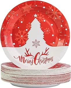 EVYIENEN Christmas Paper Plates, Disposable 7 Inch 50pcs Christmas Paper Plates, Dessert Paper Plates With Christmas Tree Pattern, Christmas Party Decoration Supplies