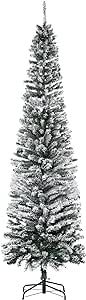 HOMCOM 7.5' Tall Unlit Snow-Flocked Slim Artificial Christmas Tree with Realistic Branches and 738 Tips