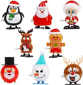 SULOLI Christmas Wind Up Toys, 8 PCS Xmas Gift Stocking Stuffers Goody Bag Fillers for Kids Party Favors