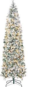 7d24hcare 7.5ft Pre-Lit Pencil Snow Flocked Christmas Tree, Artificial Slim Christmas Tree W/Metal Hinges & Base for Home Shops Office Holiday Decoration