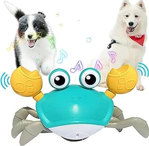 Crawling Crab Dog Toys, Escaping Crab Dog Toy with Obstacle Avoidance Sensor, Interactive Dog Cat Toys with Music Sounds & Lights Pet Chasing Game,Christmas Easter Birthday Gift for Dogs Cats Pets