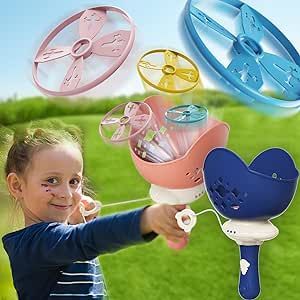 Outdoor Toys for Kids Age 4-6-8-12, Outside Games Catching Flying Disc for Boys Girls, Fun Backyard Family Activities for Toddlers 3-5 Year Old, 2 Pcs Saucers Launcher Christmas Birthday Party Gifts