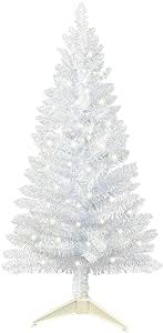 4ft Lighted Artificial White Christmas Tree, Not Pre-lit White Tinsel Pine Trees with Lights, Ideal for Ideal for Home, Office, and Xmas Party Decor - Includes Stand