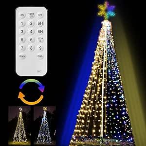 GOZFLVT Outdoor Christmas Tree Light Show Remote Control, LED Lighted Christmas Trees 12FT 820 LED for Decoration Backyard Outdoor, Outside Flag-Pole Christmas Tree (12Ft)