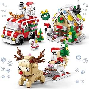 Beego 3 Sets 6-in-1 Christmas 2023 Building Blocks Compatible with Lego, 18 Mini Christmas Toy Santa Claus Reindeer & Gingerbread House & Ice Cream Cart Christmas Decoration Gift for Kid (871PCS)
