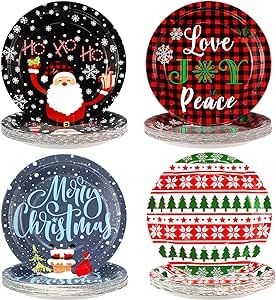 Sunnyray 100 Pack Christmas Paper Plates Christmas Party Plates 9 Inch, Plaid Disposable Dinner Plates for Xmas Holiday Party Supplies(Santa)