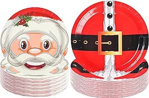 50 Pieces Christmas Paper Plates Santa Claus Disposable Plates 7” and 9” Christmas Party Plates Xmas Dessert Plates for Christmas Holiday Kitchen Dining Tableware Party Decor