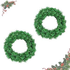 Christmas Wreaths for Front Door Outside, Wreaths for Christmas Decorations,16" Artificial Pine Christmas Wreath for Christmas Day Party,Unlit Front Door Wreaths (Set of 2, 16")