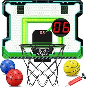OKKIDY Mini Indoor Basketball Hoop, Light-up Basketball Hoop with Electronic LED Scoreboard, Small Outdoor Basketball Game Toys for 6, 7, 8, 9, 10, 12+ Year Old Girls Boys Kids Teen Adults, Idea Gifts