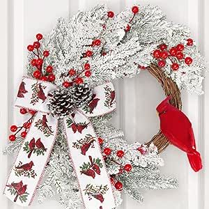 Christmas Decorations - Christmas Wreaths for Front Door - 16 Inch Cardinal Decor for Holiday Farmhouse Home Wall Window Indoor Outdoor Outside