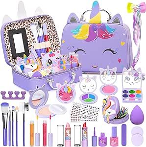 Kids Makeup Kit for Girl - Kids Washable Makeup Girls Toys with Unicorn Cosmetic Case, Real Girl Makeup Sets for Toddler Kid Children Christmas Birthday Gifts Toys for 3 4 5 6 7 8-12 Year Old Girls