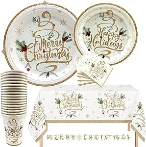 Serves 18 Merry Christmas Holiday Party Supplies Includes Dinner Plates, Dessert Plates, and Napkins Ideal for Holiday Party Home office school work party