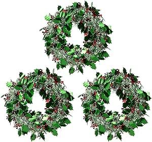 3 Pack Small Green Tinsel Front Door Wreath for Christmas, Holiday Decorations for Windows (12 x 12 Inches)