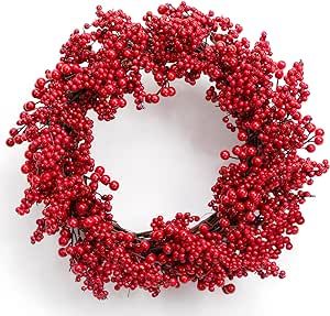 LOHASBEE Artificial Christmas Wreath, 16" Red Berries Grapevine Wreath for Front Door Home Hanging Wall Party Xmas Decor