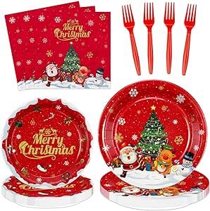 XJLANTTE Christmas Party Decorations - Including Merry Christmas Paper Plates, Snowman Napkins, Forks Christmas Dinnerware Set for Xmas Winter Holiday Christmas Party Supplies, Serves 20 Guests