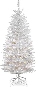 National Tree Company Artificial Pre-Lit Slim Christmas Tree, White, Kingswood Fir, White Lights, Includes Stand, 4.5 Feet