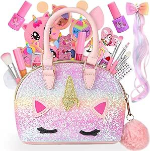 Dreamon Kids Makeup Kit for Girl-Washable Makeup for Kids with Unicorn Bag, Make up Set for Toddlers, Christmas Birthday Gifts for Girls Aged 6-12