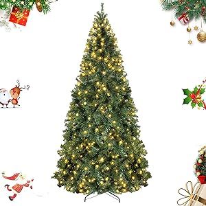 YouMedi 6.5ft Pre-Lit Artificial Holiday Christmas Spruce Tree with Lights - Premium Hinged Tree for Home, Office, Party Decoration - Metal Hinges & Foldable Base