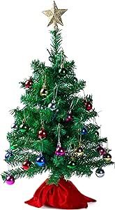 Joiedomi 24" Mini Christmas Tree Tabletop Set with Clear LED Lights, Artificial Mini Christmas Tree with Star Treetop and Ornaments, Best DIY Christmas Decorations (Storage Bag Included)