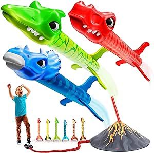 Motoworx Dinosaur Toy Rocket Launcher for Kids - 6 Colorful Dinos - Fun Outdoor Kids Toys for Boys & Girls Ages 2, 3, 4, 5, 6-8 Year Old Christmas/Birthday Gift - Boy Toy - Dino Kid Gifts Ages 3+
