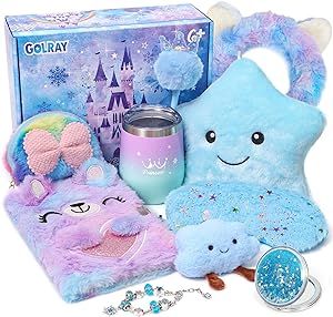 Golray Frozen Toys for Girls Kids Elsa Gift 6 7 8 9 10 Years Old, Light Up Pillow Stationery Plush Lock Diary Water Cup Fluffy Accessories Teen Princess Toy Christmas Birthday Gift for Girl Age 6+