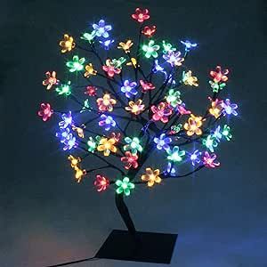 PMS 17inch 72 LEDs Cherry Blossom Tree Lights Desk Top Bonsai Tree Lamp with Low Voltage Transformer, Ideal for Christmas Wedding Party Bedroom Home Decoration (Multi Color)