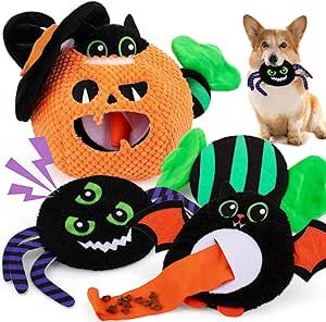 Halloween Dog Squeaky Toys, 5 Pack Hide and Seek Dog Toys and Puppy Toys, Interactive Dog Toys for Boredom, No Stuffing Dog Toys Cute Animal Plush Toys Teething Chew Toys for Small Medium Dog Toys
